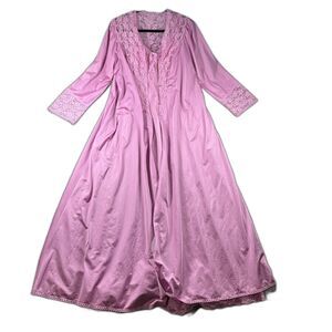 Shadowline Vintage Women Maxi Slip Dress Robe Lace Sexy Boudoir Pink S/M K121
